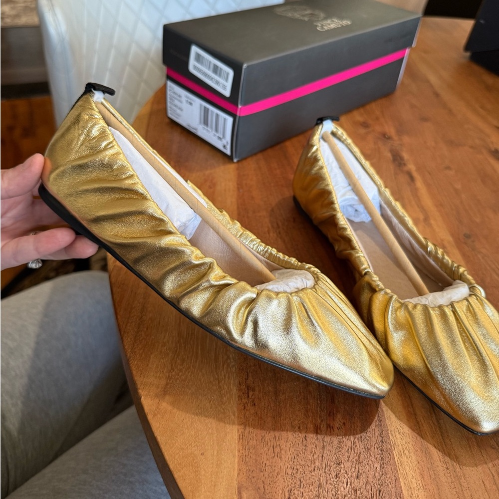 Vince Camuto Gold Gathered Ballet Flats